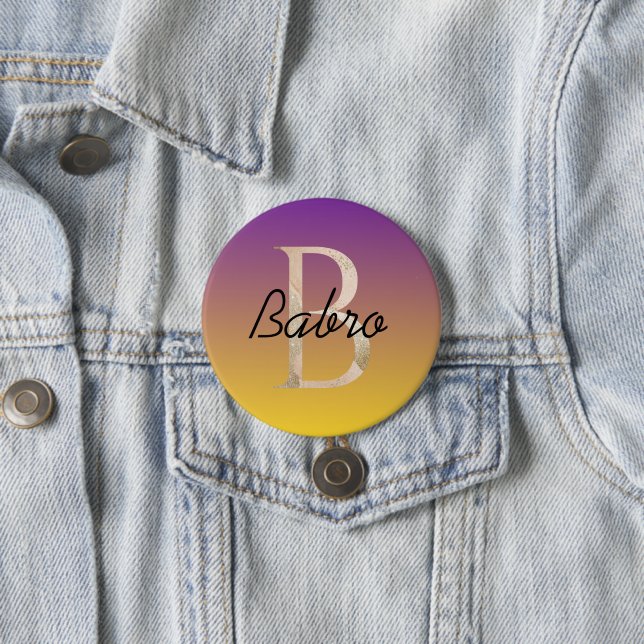 Stylish colourful custom gradient purple yellow 3 inch round button (In Situ)