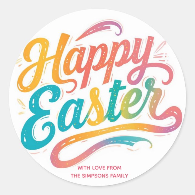 Stylish Colourful Floral Happy Easter Classic Round Sticker (Front)