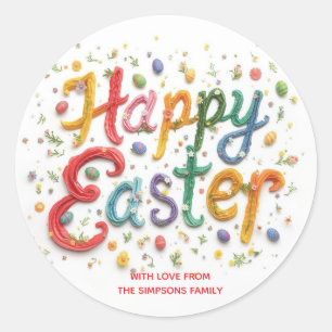 Stylish Colourful Floral Happy Easter Classic Round Sticker