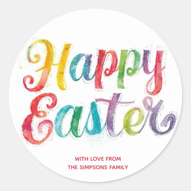 Stylish Colourful Floral Happy Easter Classic Round Sticker (Front)
