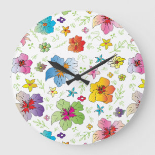 Stylish Colourful Flower Pattern Design Large Clock