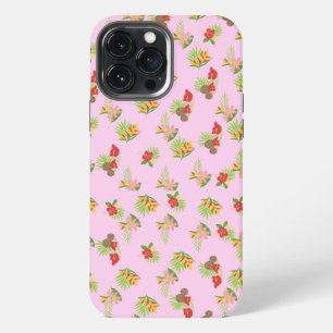 Stylish colourful flower pattern on pink backgroun iPhone 13 pro max case