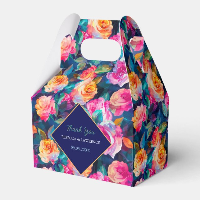 Stylish Colourful flowers wedding Favor Box (Front Side)