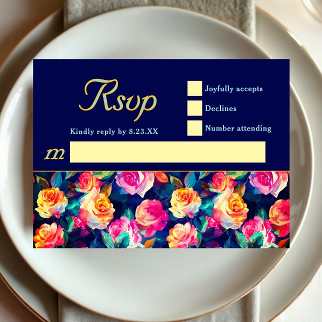 Stylish Colourful flowers wedding RSVP Card (Creator Uploaded)