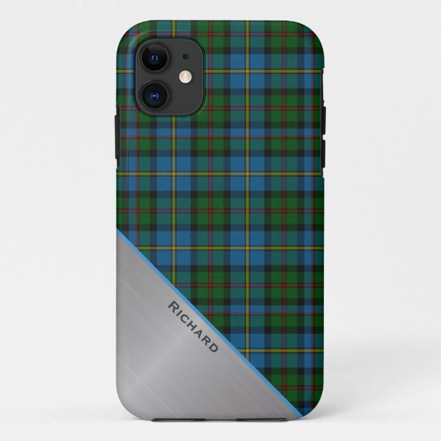 Stylish Colourful MacLeod Plaid & Aluminum Look Case-Mate iPhone Case (Back)