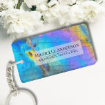 Stylish Colourful Marble Stone Modern Name Keychain<br><div class="desc">Stunning and colourful rainbow hued labradorite stone photo makes the perfect backdrop for a simple and modern design. This is a closeup of a real natural labradorite stone with blue, purple, pink, yellow, and green. These can be used for any business or individual, or it would also be perfect for...</div>