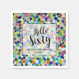 Stylish Colourful Mosaic Hello Sixty 60th Birthday Napkin