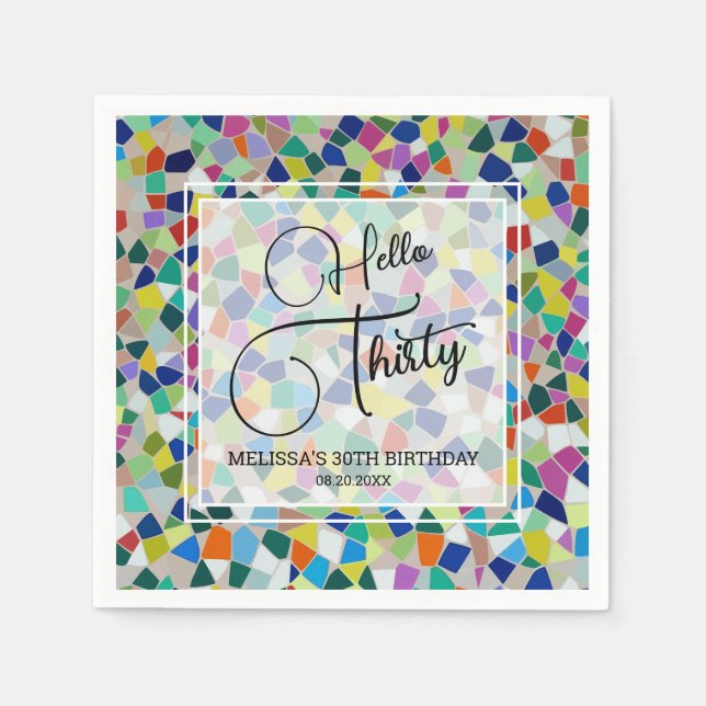 Stylish Colourful Mosaic Hello Thirty 30th Birthda Napkin (Front)