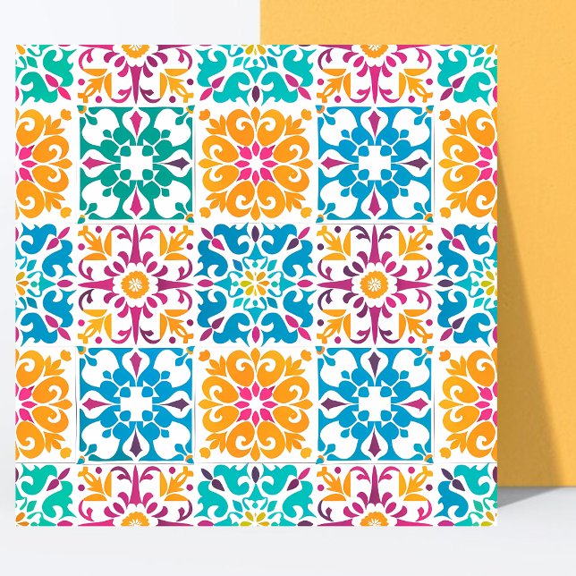 Stylish Colourful Pattern Mexican Papel Picado  Tile (Creator Uploaded)