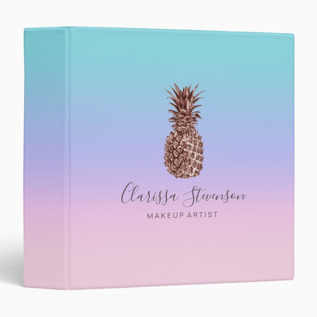 Stylish colourful rose gold pineapple pink makeup binder (Front/Spine)