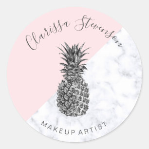Stylish colourful silver pineapple pink makeup classic round sticker