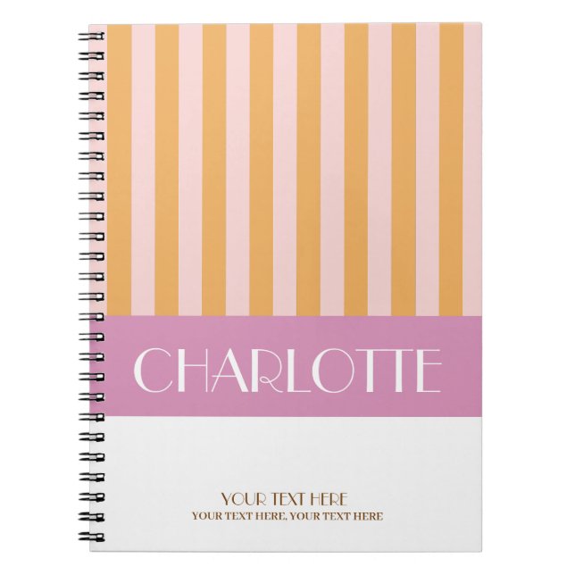 Stylish Colourful Stripes Personalized Monogrammed Notebook (Front)