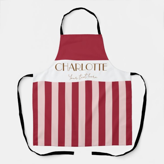 Stylish Colourful Stripes Retro Red template Apron (Front)