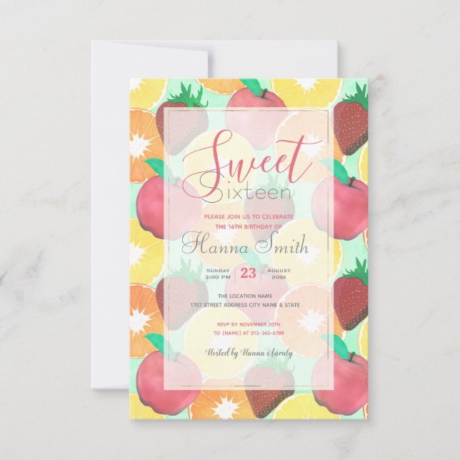 Stylish Colourful Summer Fruits Design Invitation (Front)