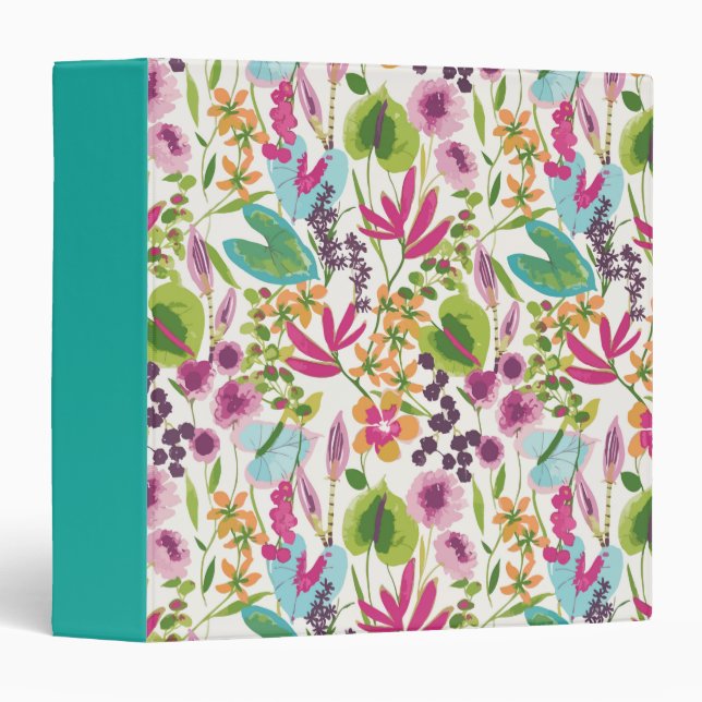 Stylish Colourful Summer Tropical Floral Pattern Binder (Front/Spine)