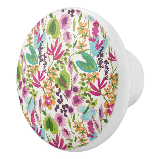 Stylish Colourful Summer Tropical Floral Pattern Ceramic Knob (Right)