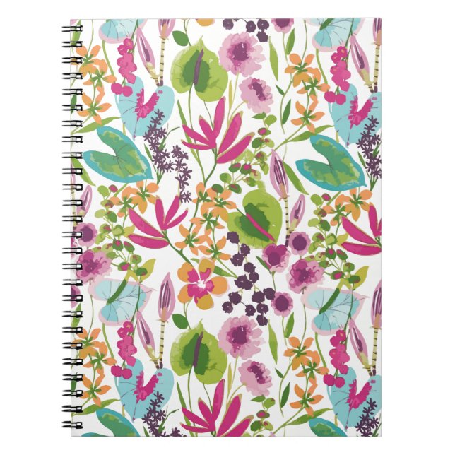 Stylish Colourful Summer Tropical Floral Pattern Notebook (Front)