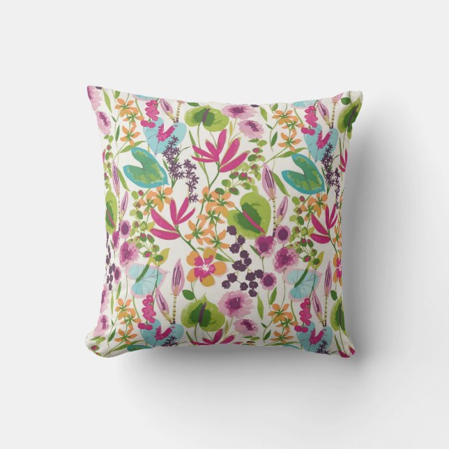 Stylish Colourful Summer Tropical Floral Pattern Throw Pillow (Front)