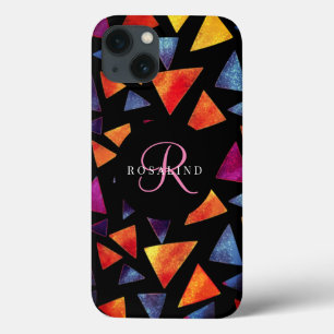 Stylish Colourful Triangles Pattern Monogrammed iPhone 13 Case