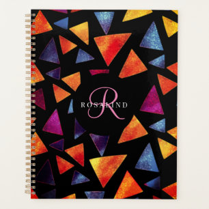 Stylish Colourful Triangles Pattern Monogrammed Planner