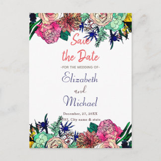 Stylish Colourful Watercolor Floral Bouquet design Announcement Postcard