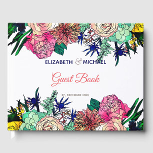 Stylish Colourful Watercolor Floral Bouquet design Guest Book