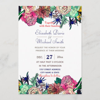 Stylish Colourful Watercolor Floral Bouquet design Invitation