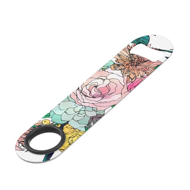 Stylish Colourful Watercolor Floral Pattern Bar Key (Front Angled)