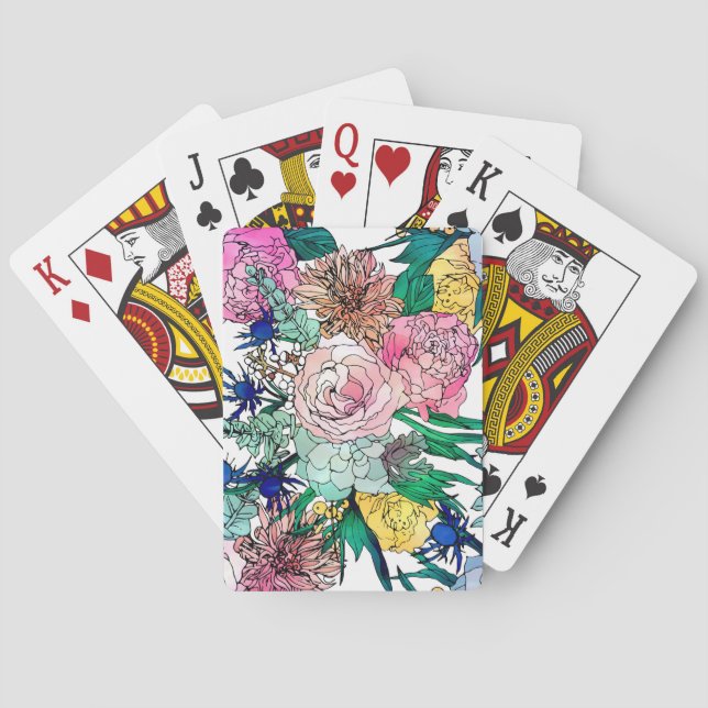 Stylish Colourful Watercolor Floral Pattern Playing Cards (Back)