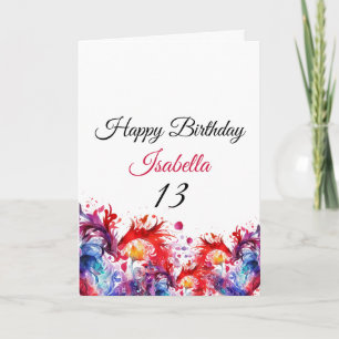 Stylish Colourful Watercolor Hearts 13th Birthday Card