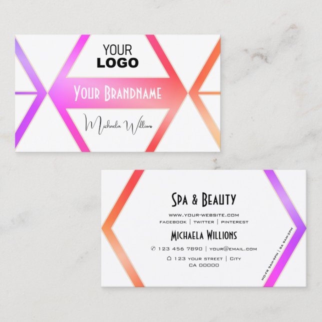 Stylish Colourful with White Geometric and Logo Business Card (Front/Back)