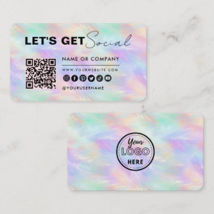 Stylish Connect With Us Qr Code Iridescent Opal Business Card