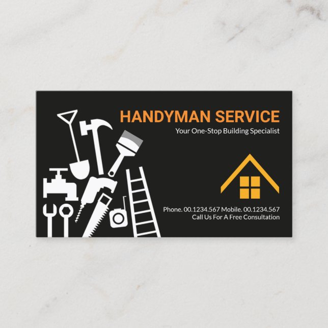 Stylish Construction Handyman Tools Home Repairs Business Card (Front)