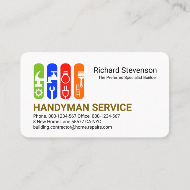 Stylish Construction Handyman Tools Tab Business Card (Front)