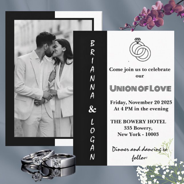 Stylish Contemporary Black & White Wedding  Invitation (Creator Uploaded)