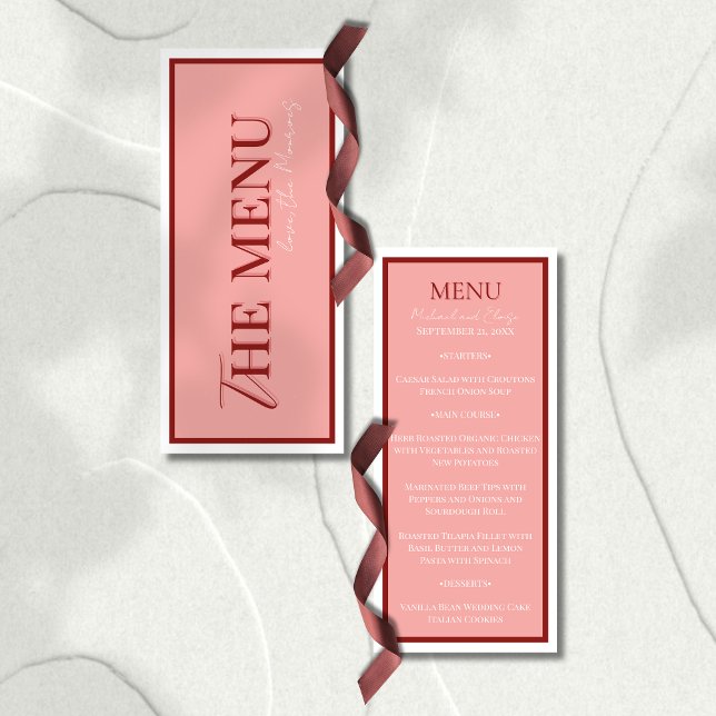 Stylish Contemporary Pink and Red Wedding Menu (Elevate your reception table with this Stylish Contemporary Pink and Red Wedding Menu!)