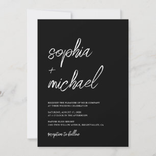 Stylish Contemporary Script Black White Wedding Invitation