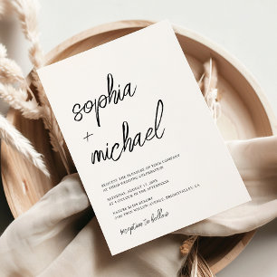 Stylish Contemporary Script Black White Wedding Invitation