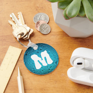 Stylish Cool Blue water drops Monogram Keychain