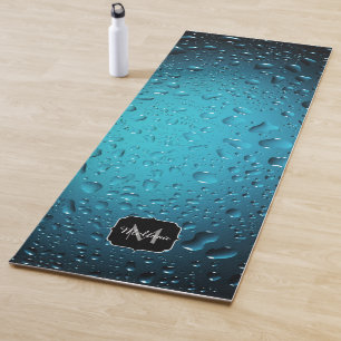 Stylish Cool Blue water drops Monogram Yoga Mat