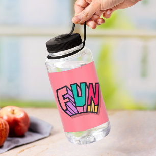 Stylish Cool "Fun" Rainbow Bold Script Pink Sport Water Bottle