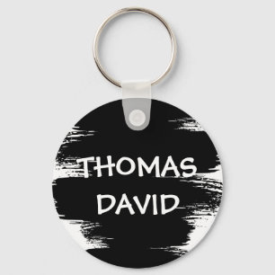 Stylish Cool White Black Paint Brush Stroke Photo  Keychain