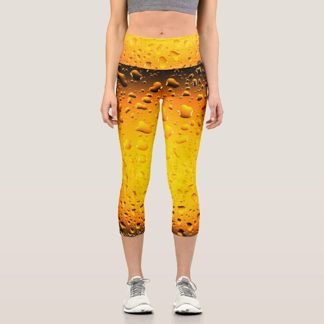 Stylish Cool Yellow water drops beer Capri Leggings (Front)