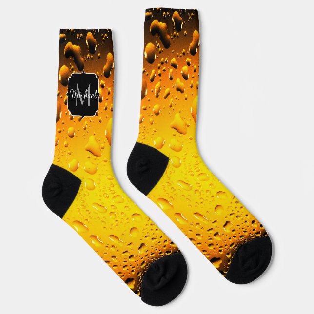 Stylish Cool Yellow water drops beer Monogram Socks (Right)