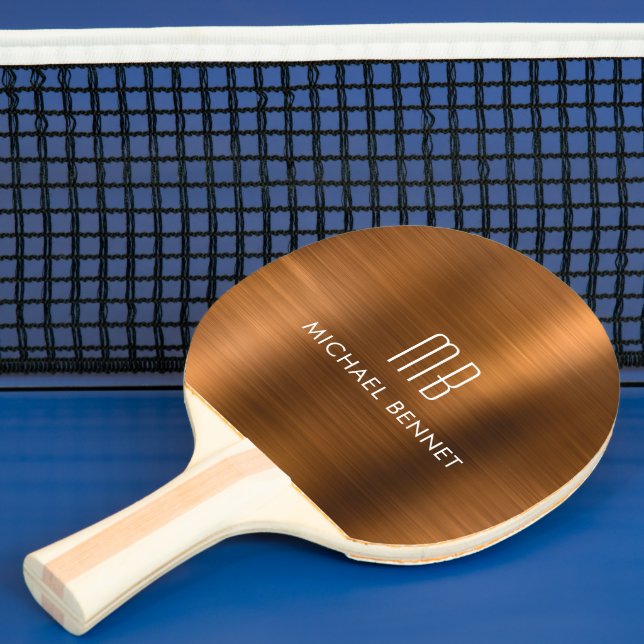 Stylish Copper Metallic Monogram Name Ping Pong Paddle (Insitu)