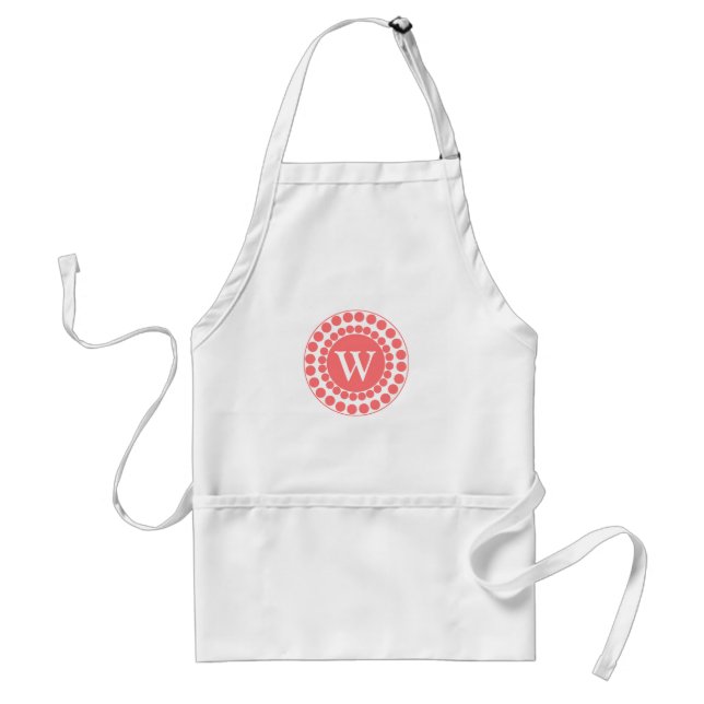 Stylish Coral Dots Monogram Apron (Front)