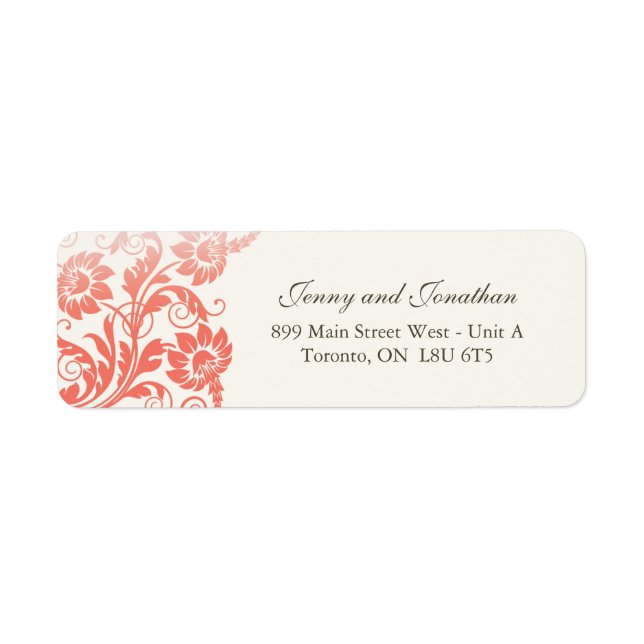 Stylish Coral Floral RSVP Address Labels (Front)