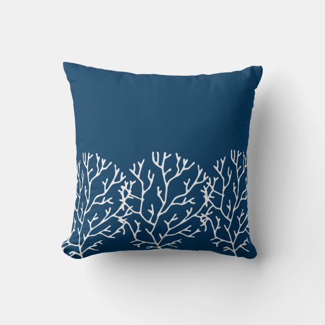 Stylish Coral Pattern - Teal Blue Ocean Theme Throw Pillow (Front)