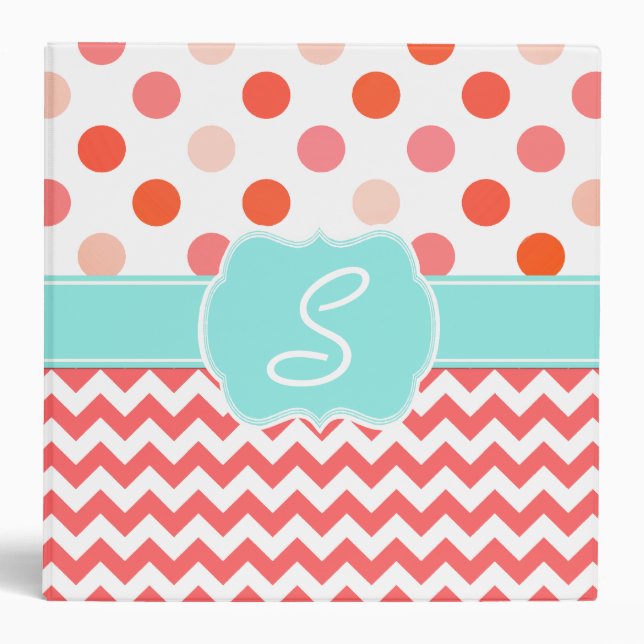 Stylish Coral Patterns & Monogram Binder (Front)