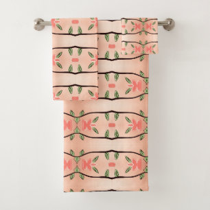 Stylish Coral Peach Floral Towel Set